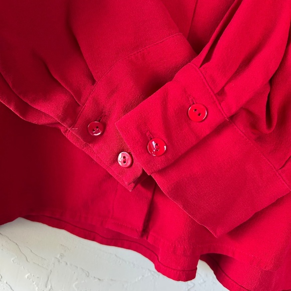 Eileen Fisher Silk Georgette Crepe Classic Collar Shirt Color Red Size Large - Picture 7 of 12